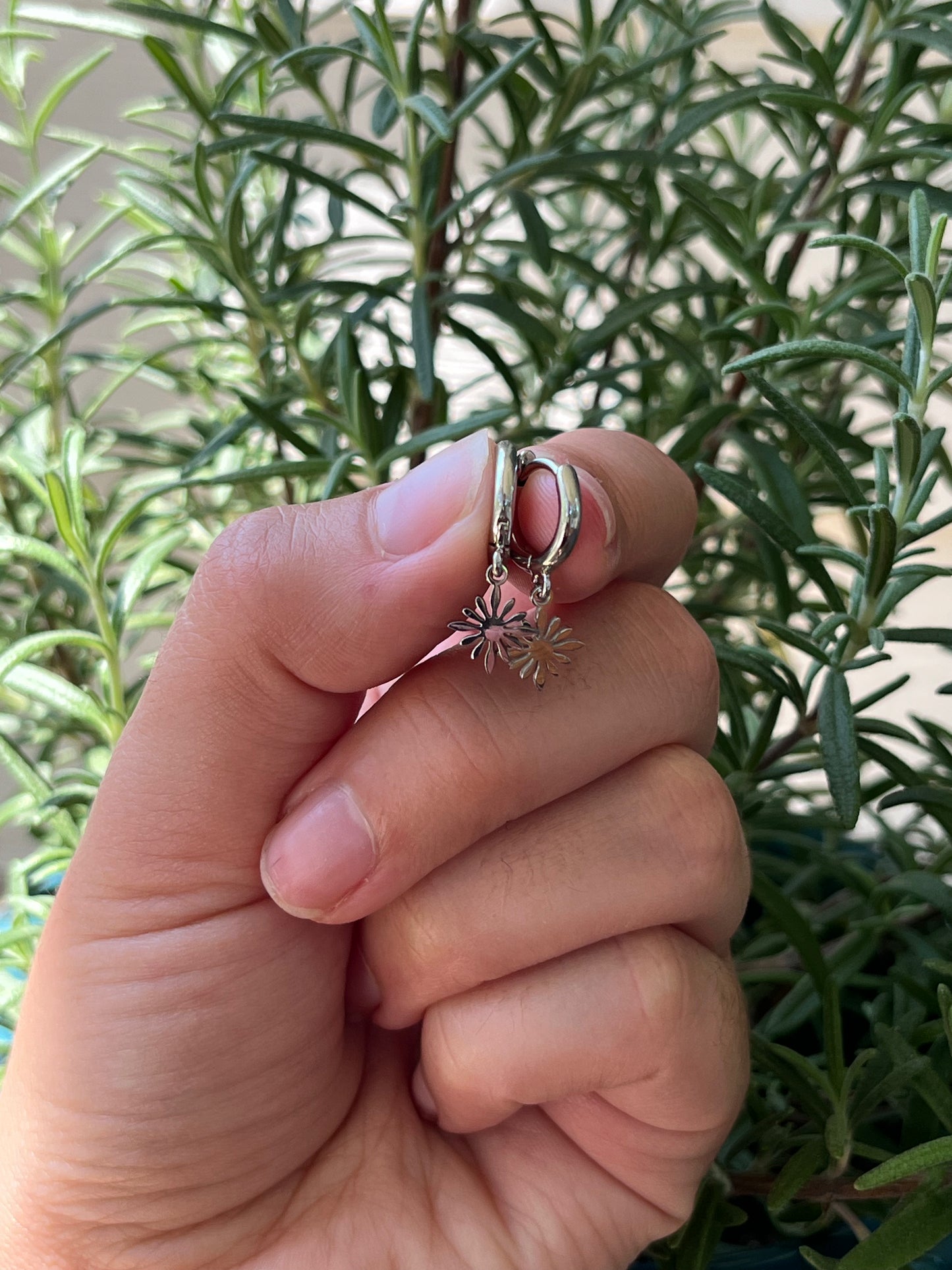 Silver Starburst Huggie Hoop Earrings